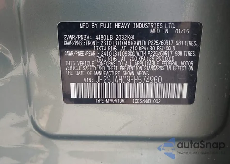 2015 Subaru Forester 2.5I Limited из США, поврежденный, VIN JF2SJAHC9FH574960